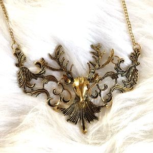 Deer statement necklace antique gold color